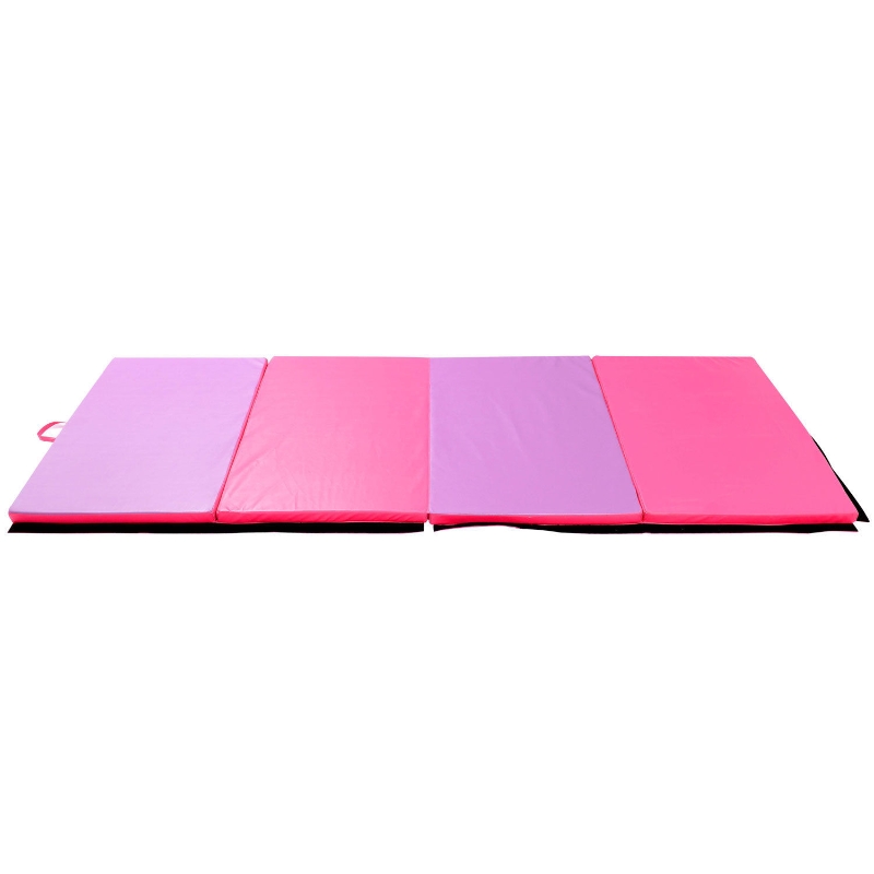 Soozier 8' x 4' x 2" PU Leather Folding Gymnastics / Martial Arts Tumbling Mat - Pink / Purple