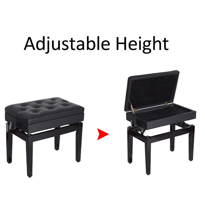 HomCom Traditional Faux Leather Height Adjustable Single Person Storage Piano Bench - Black