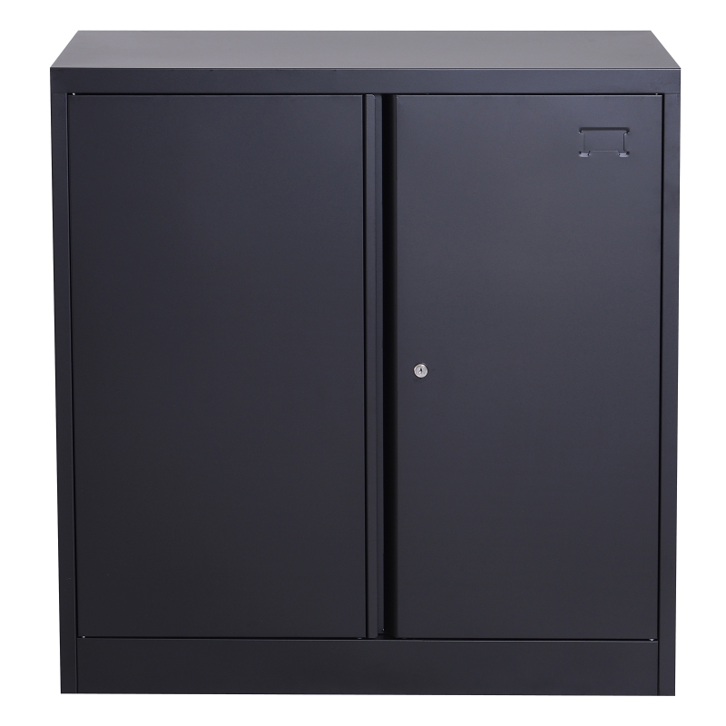 HomCom 36" Counter Height Metal Locking Storage Cabinet with 2 Adjustable Shelves - Black