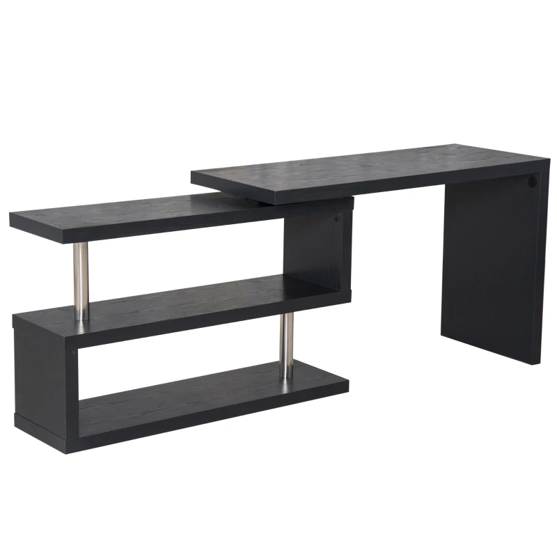 HomCom Foldable Convertible Rotating Office Desk Shelf Combo Writing Table - Black
