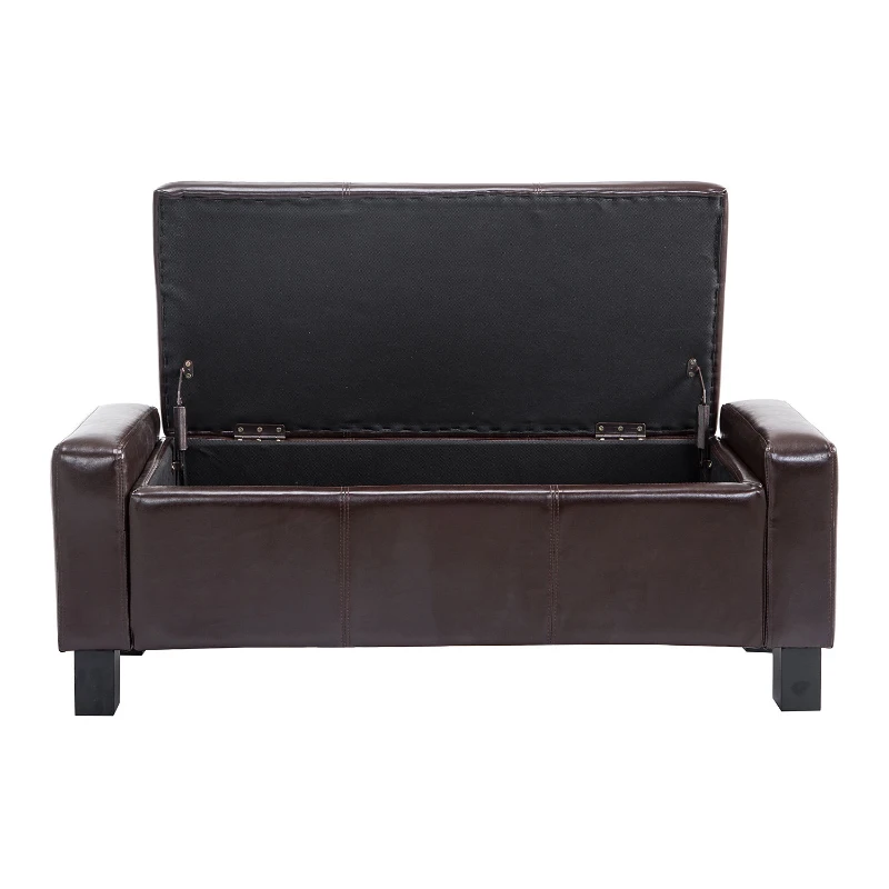 HOMCOM 42” Faux Leather Storage Ottoman Bench Organizer Chest Rectangular Footstool with Hinged Lid - Rich Coffee Brown