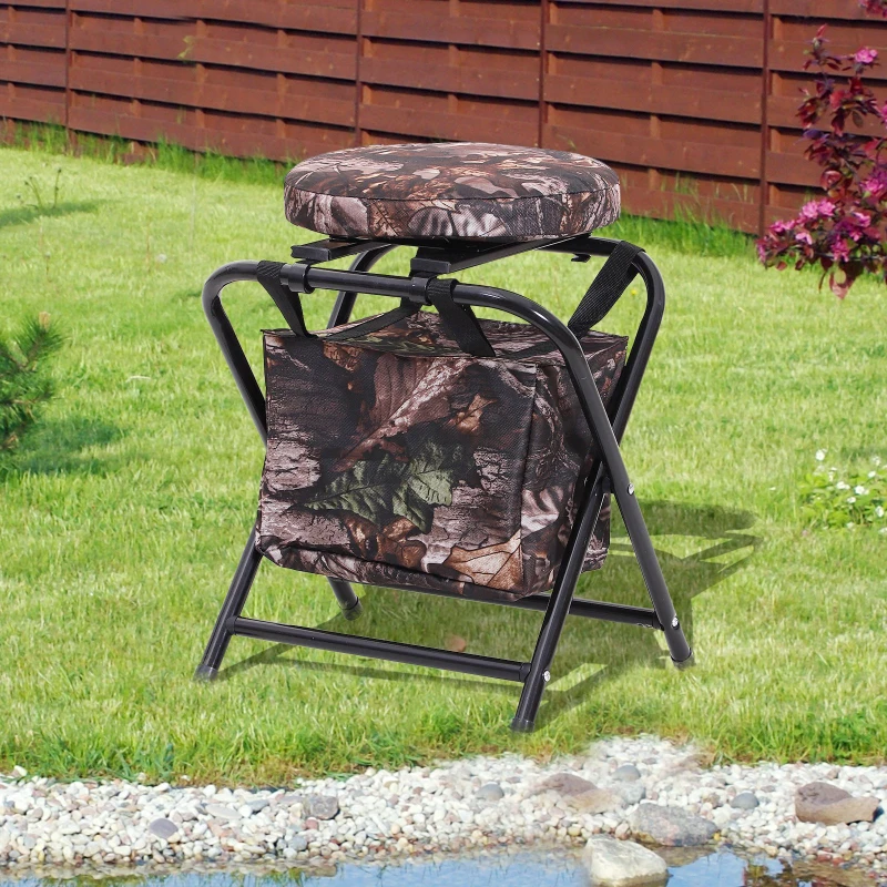 Outsunny 19” 360 Degree Swivel Folding Travel Camping Stool with Storage Bag - Brown Camo