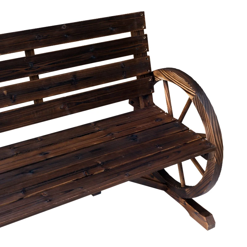 Outsunny Rustic Wooden Outdoor Garden Chair Patio Wagon Wheel Bench Seat