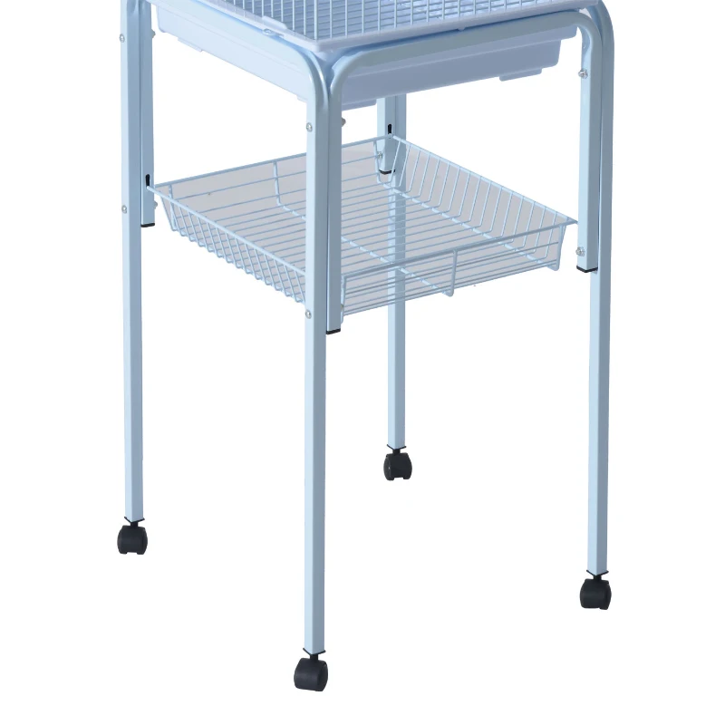 PawHut 44.5" Metal Indoor Bird Cage Starter Kit With Detachable Rolling Stand, Storage Basket, And Accessories - White