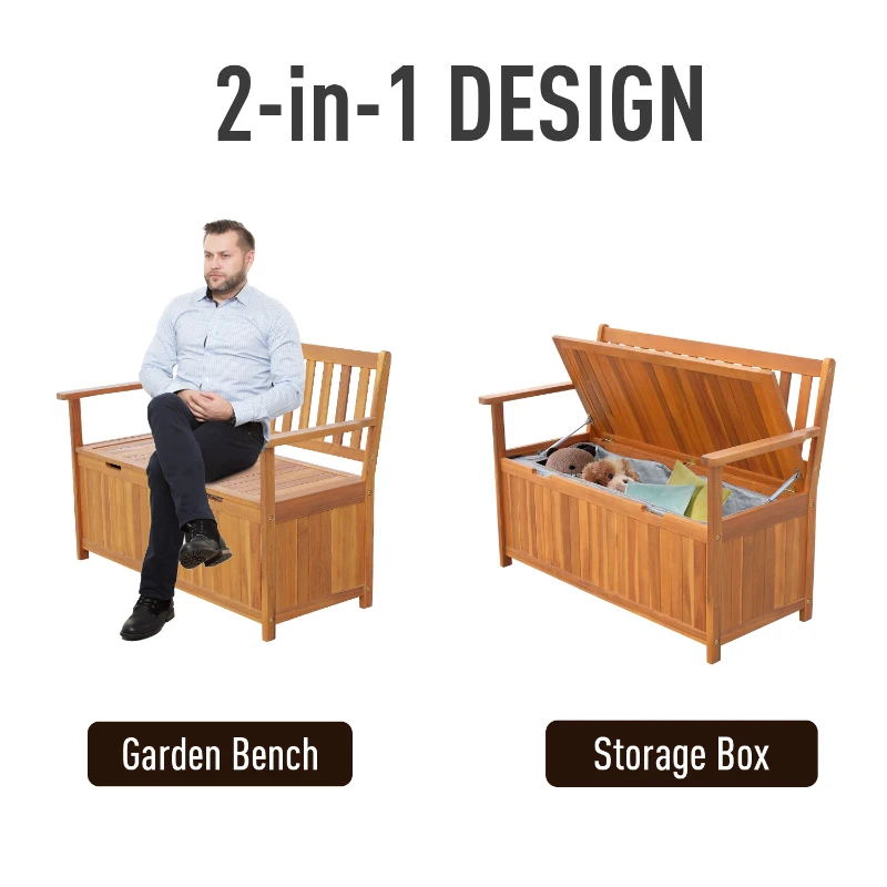 Outsunny 47" 2-Persom Wooden Outdoor Storage Bench with Removable Waterproof Lining
