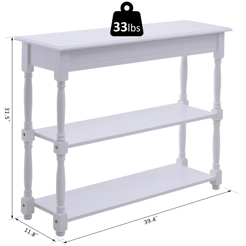 HomCom 40"W Modern Country Pine 3 Tier Wooden Entryway Console Table - Glossy White