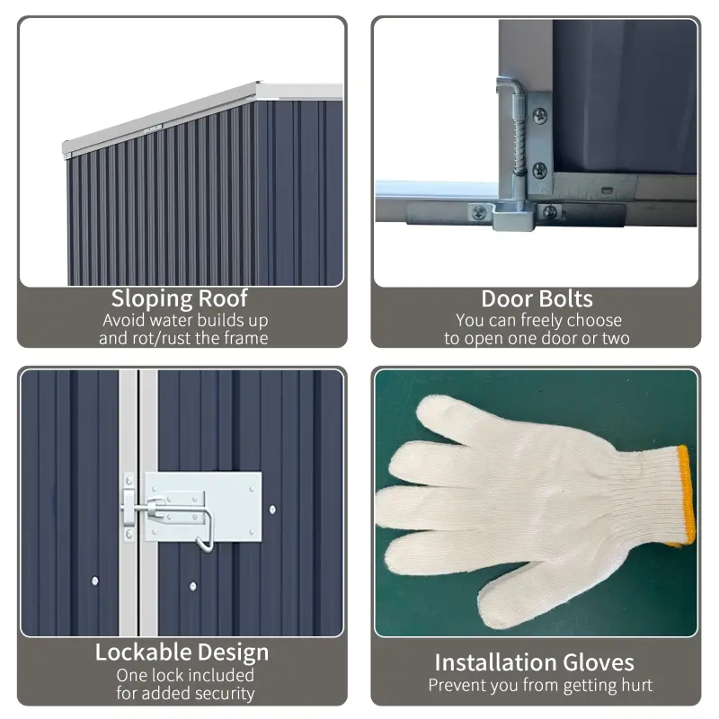 Outsunny 11' x 6' Storage Shed w/ Lockable Door, Galvanized Metal Utility Outdoor Shed for Backyard, Bike, Patio, Light Gray