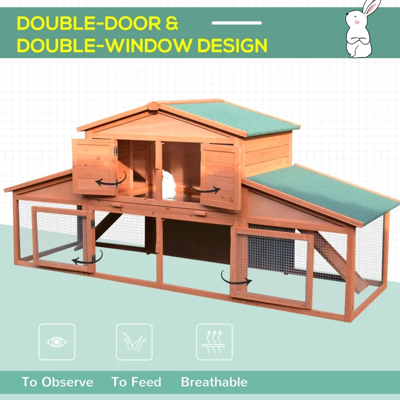 PawHut Rabbit Hutch Wooden House Small Animal Cage Deluxe Backyard Run Ramp