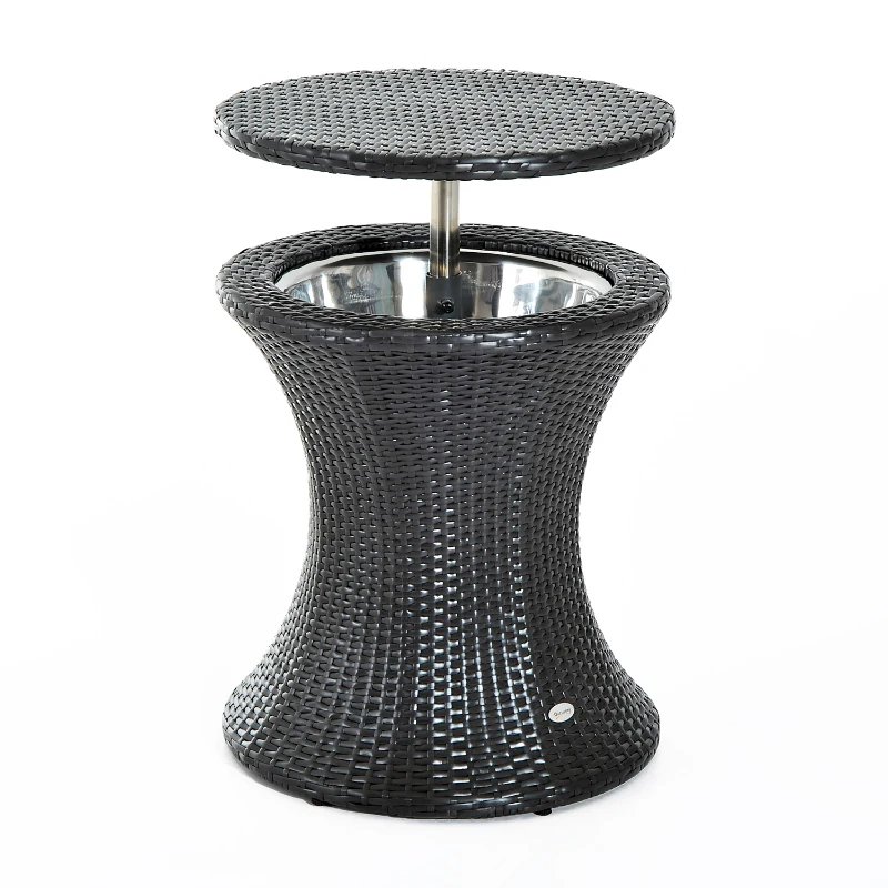 Outsunny Outdoor Patio Rattan Wicker Side Table Ice Bucket Cooler