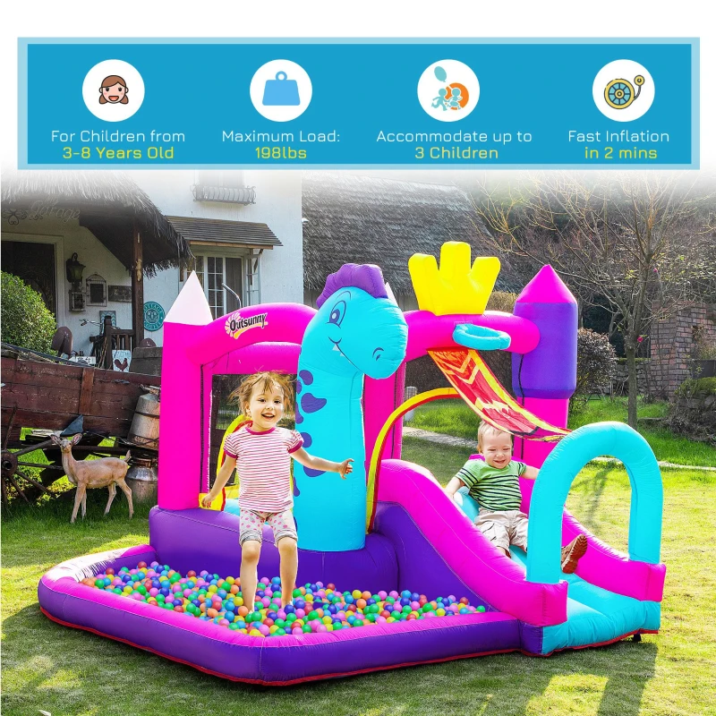Outsunny Kids Bouncy House with Blower, 4 in 1 Large Bounce Castle with Jumping, Water Pool, Slide for Outdoor and Indoor