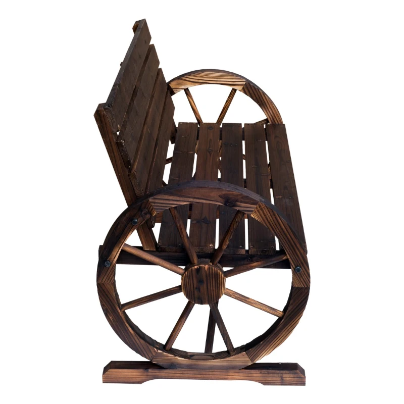 Outsunny Rustic Wooden Outdoor Garden Chair Patio Wagon Wheel Bench Seat