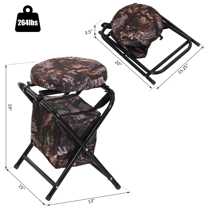 Outsunny 19” 360 Degree Swivel Folding Travel Camping Stool with Storage Bag - Brown Camo