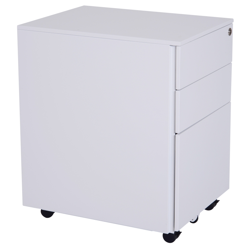 Vinsetto 24" Metal 3 Drawer Locking Under Desk Filing Cabinet On Wheels - White