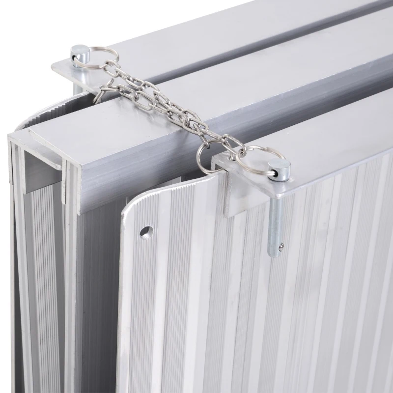 HomCom Small Portable Tri-Fold Lightweight Aluminum Stair Doorway Entry Disability Ramp - Silver