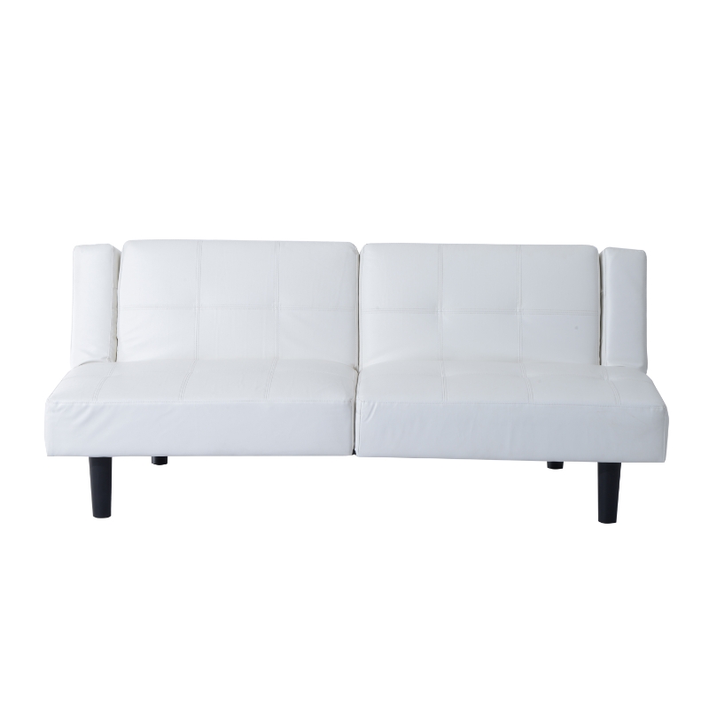 HomCom 73" Convertible PU Leather Sofa Futon - White