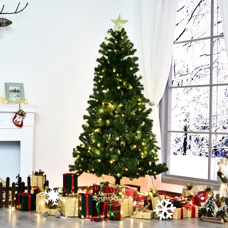 HOMCOM 6' PVC Pre Lit Artificial Christmas Tree with Metal Stand  250 Warm White LED  798 Tips  Green