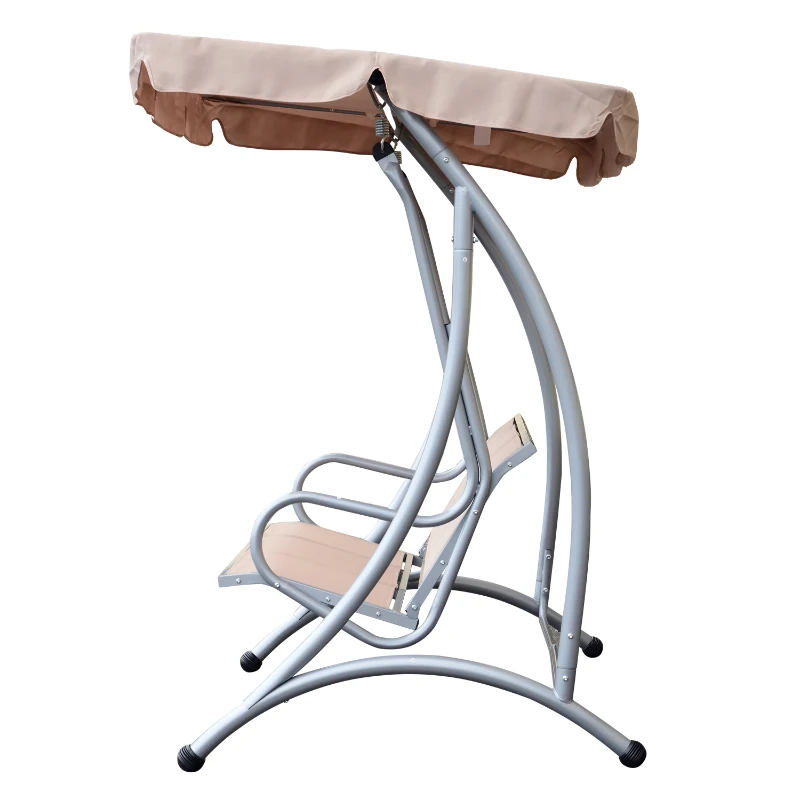 Outsunny 3-Seater Patio Swing Chair with Adjustable Canopy Top, Comfortable Outdoor Swing Bench, Beige - Great for Backyard & Balcony