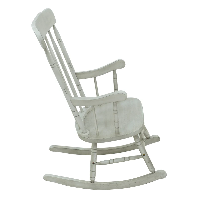 HomCom Rubberwood Indoor / Outdoor Porch Slat Rocking Chair - Antique White