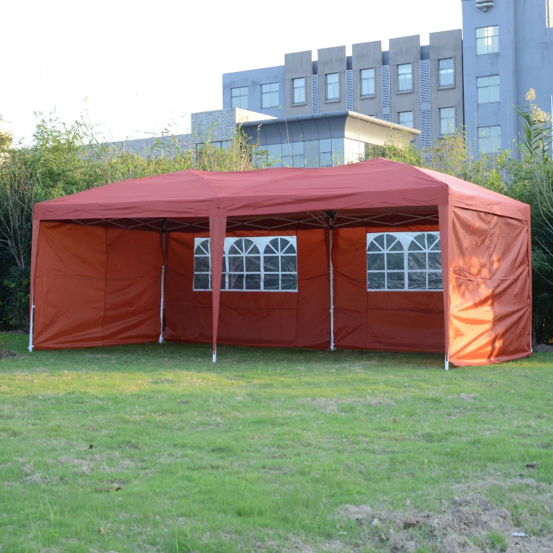 Outsunny 10' x 20' Pop Up Canopy Party Tent with 4 Removable Sidewalls - Rust Red