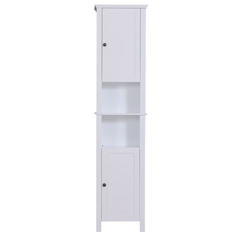 Open Box HomCom 67" Wood Free Standing Bathroom Linen Tower Storage Cabinet - White