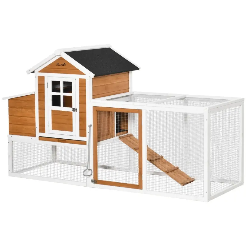 PawHut 76" Wooden Chicken Coop with Safe and Healthy Non-Polluting Materials, Outdoor Hen House Poultry Cage with Weatherproof Materials