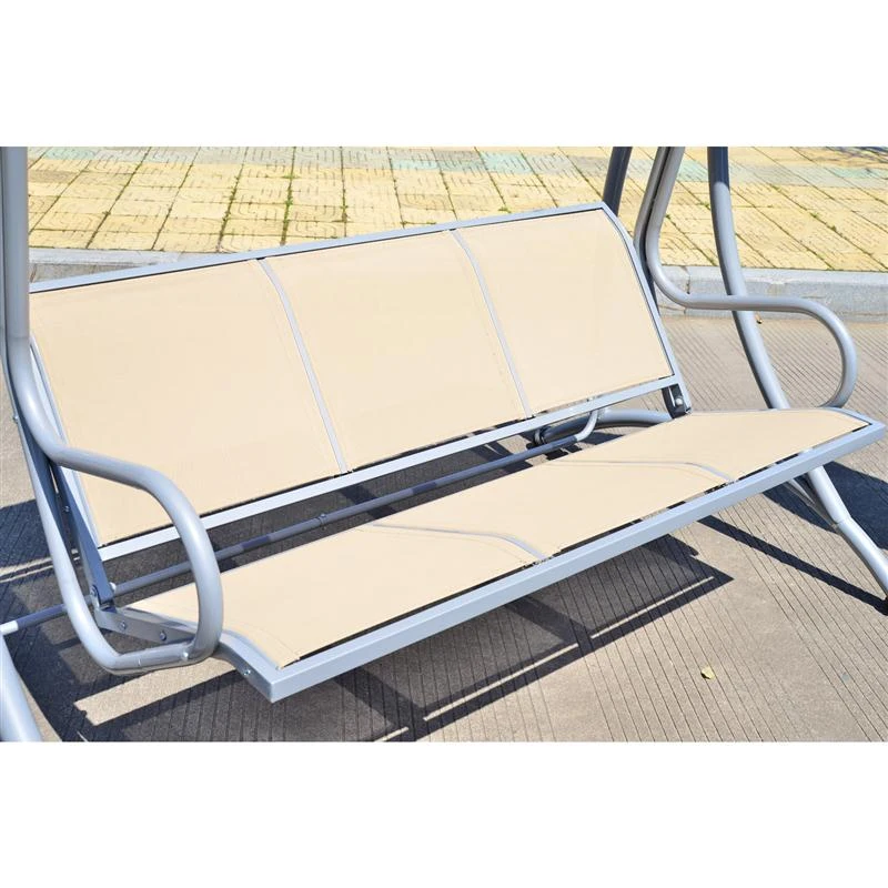 Outsunny Covered Outdoor Patio Swing Bench with Frame, Sand