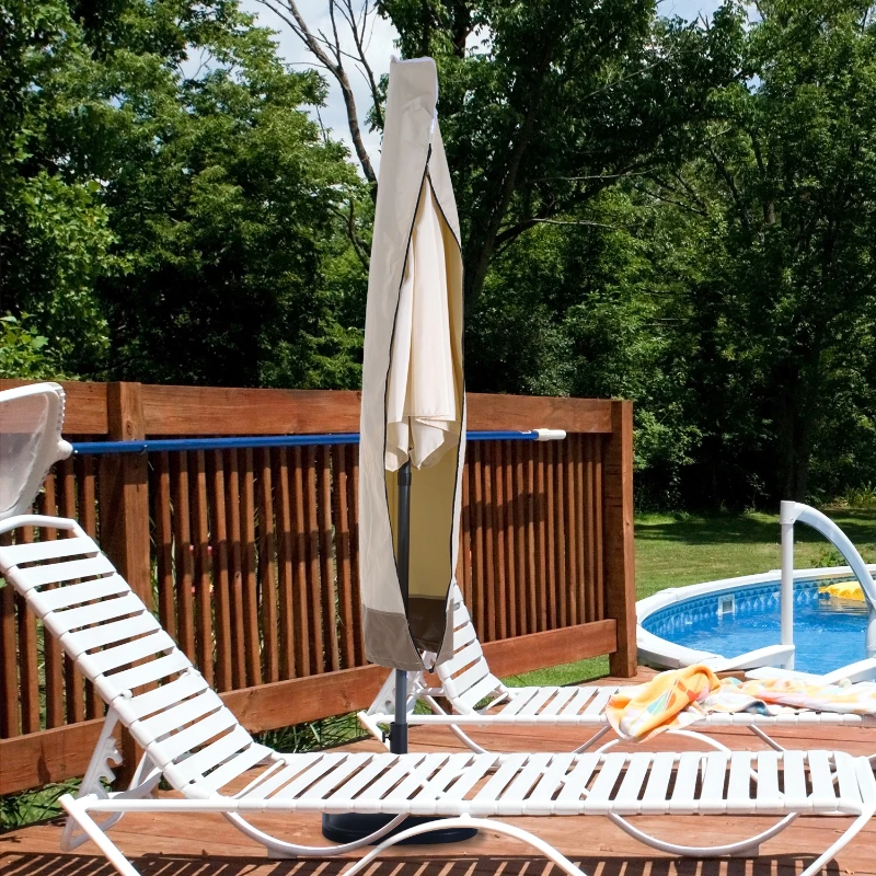 Outsunny Cantilever Patio Umbrella Cover, Outdoor Market Umbrella Protector with Zipper, Cord Lock, Beige and Coffee
