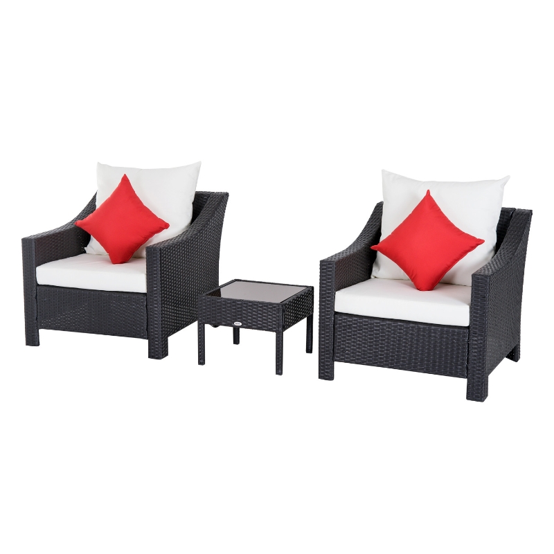 Outsunny 3 Piece Outdoor Patio Wicker Bistro Sofa Set Rattan Armchair