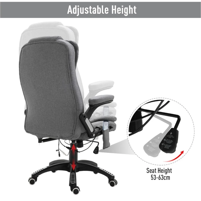 Vinsetto Adjustable Reclining Heating Massage Office Chair Linen Fabric - Grey