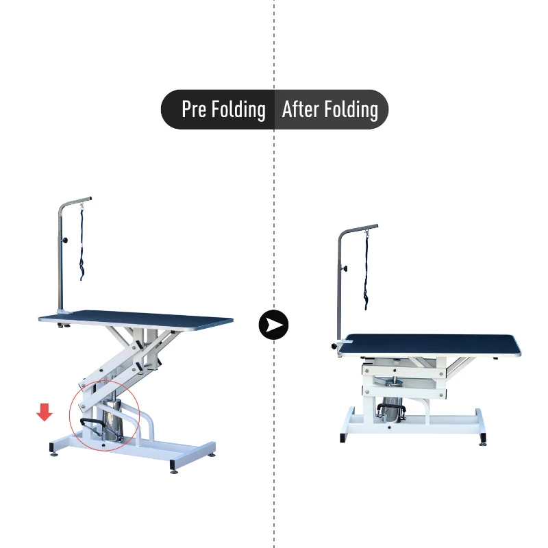 Pawhut 42.5" x 23.6" Height Adjustable Z-Lift Hydraulic Pet Dog Cat Grooming Table w/ Arm and Noose