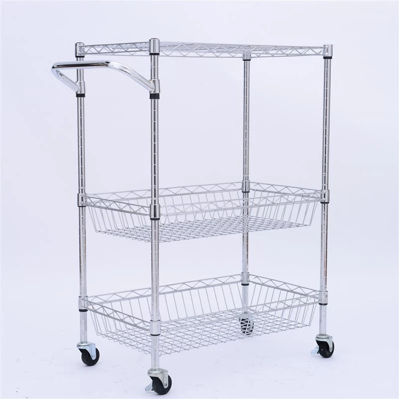HomCom 24" Portable Rolling Trolley Kitchen Cart with Wire Basket