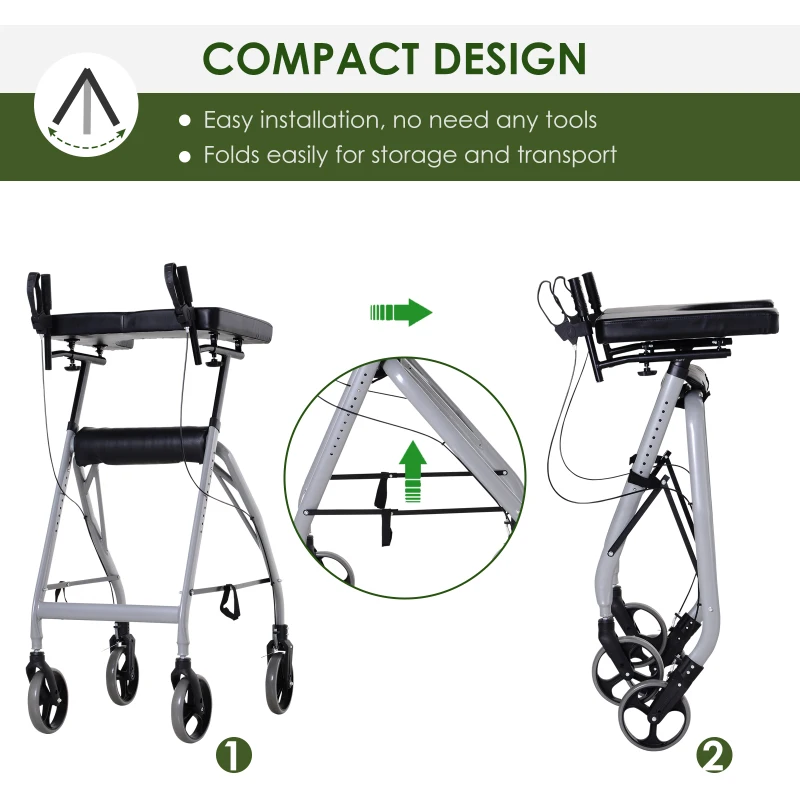 HOMCOM Aluminum Rollator Walker for Seniors Get Outside with 4 Large Wheels & Brakes and Foldable Design