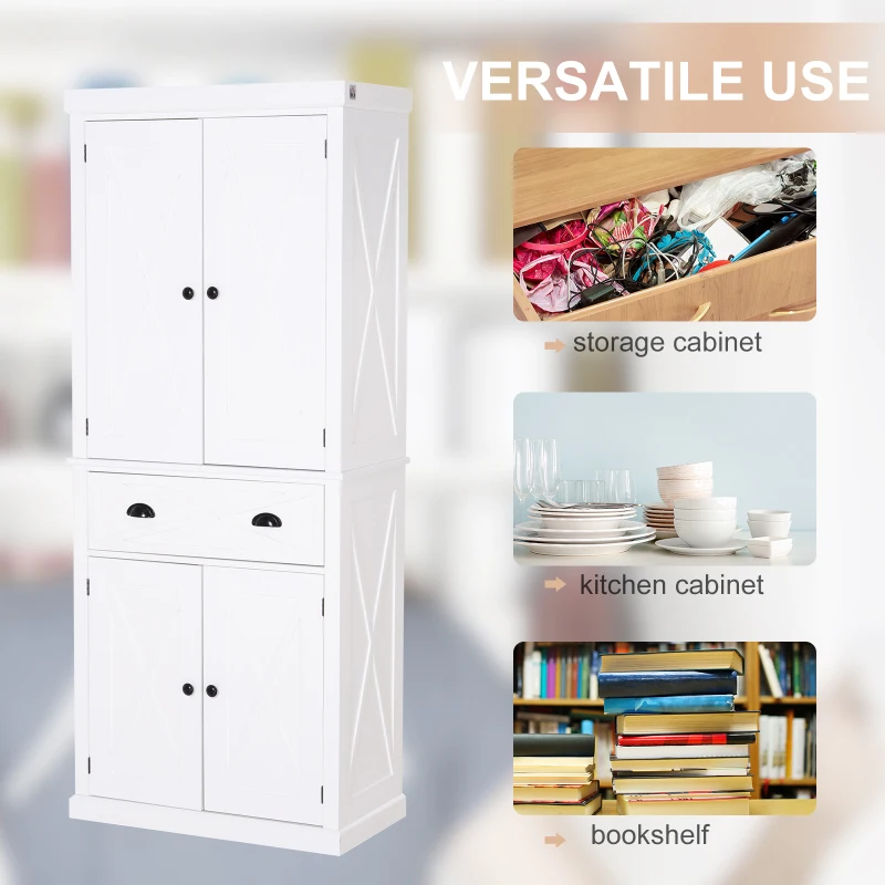 HOMCOM 5ft Tall Wood Kitchen Storage Cabinet with Adjustable Shelves, 2 Wood Pantries, Drawer and Sturdy Design - White