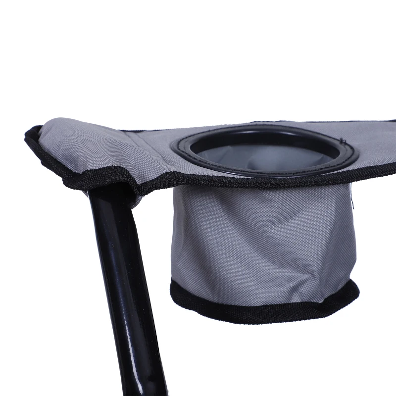 Outsunny Oxford Sports Folding Metal Camping Chair with an Overhead Shade Canopy & an Included Side Cup Holder - Grey