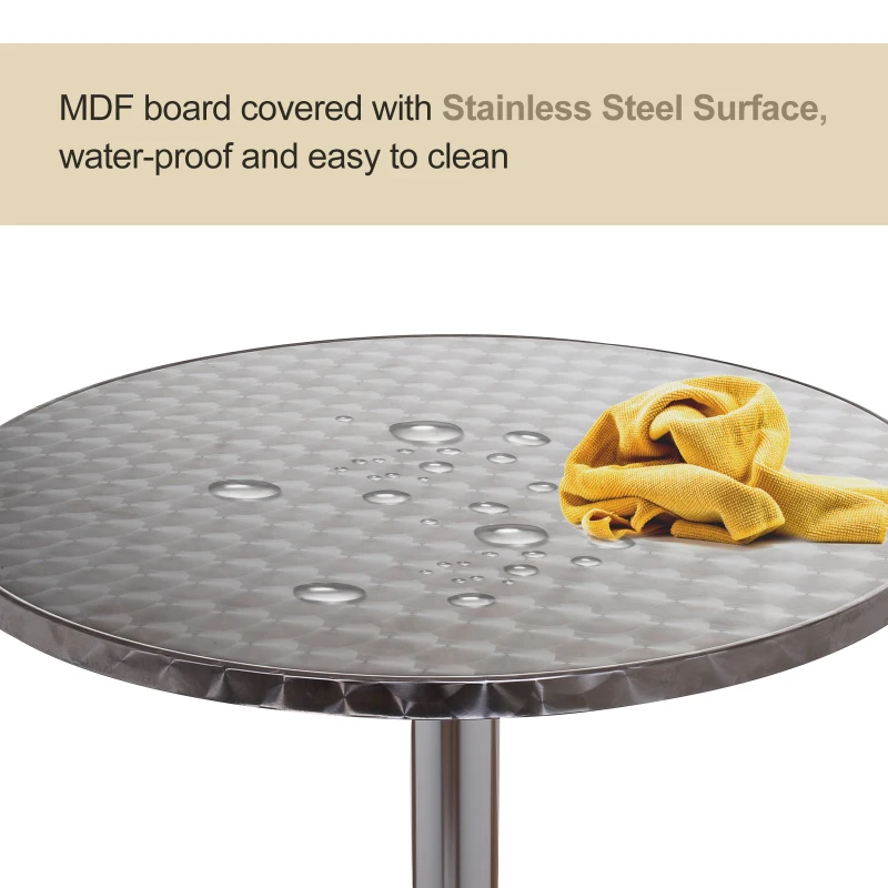 HomCom 24" Round Adjustable Stainless Steel Top Aluminum Standing Bistro Bar Table