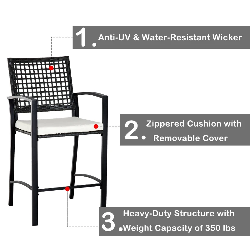 Outsunny 3pc Rattan Wicker Bistro Set, Outdoor Patio Bar Table and Chair Stool Garden Furniture