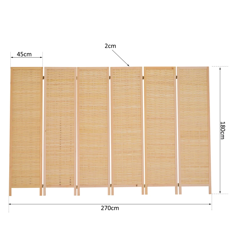 HomCom 6' 6-Panel Bamboo Screen Freestanding Room Divider