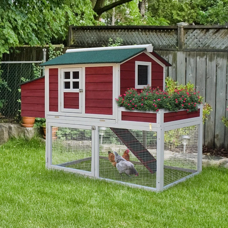 PawHut 63" Chicken Coop Wooden Poultry Hen Hutch House Nesting Cage Box - White and Green