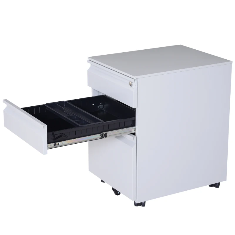 HomCom 24" Steel 3 Drawer Locking File Cabinet on Wheels - Grey