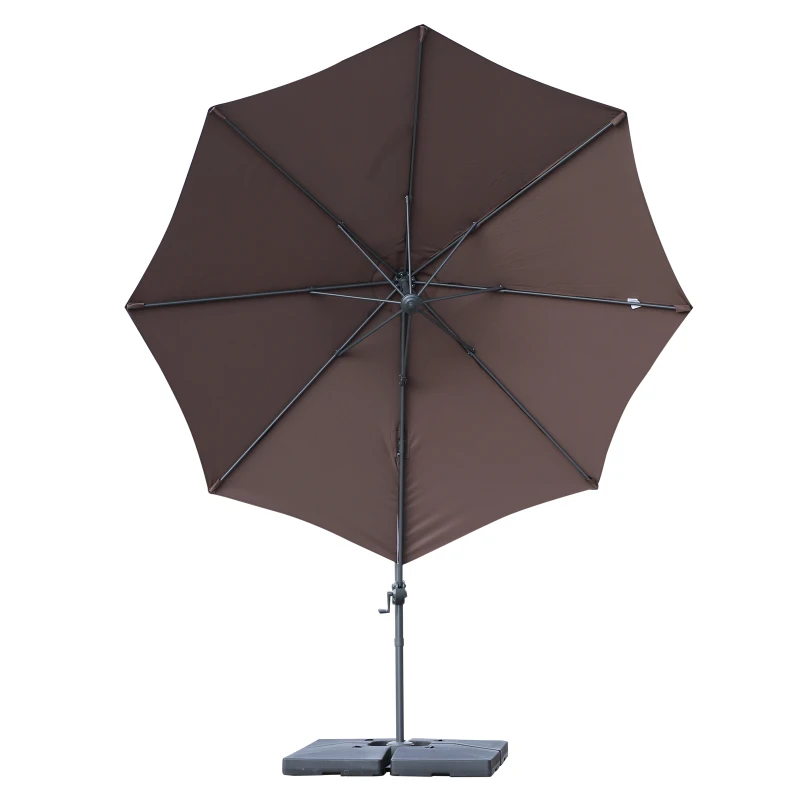 Outsunny 10' Hanging Tilt Offset Cantilever Patio Umbrella with 6-Level Adjustable Angle, Base Stand, UV Fighting Canopy, & 360° Rotation, Coffee