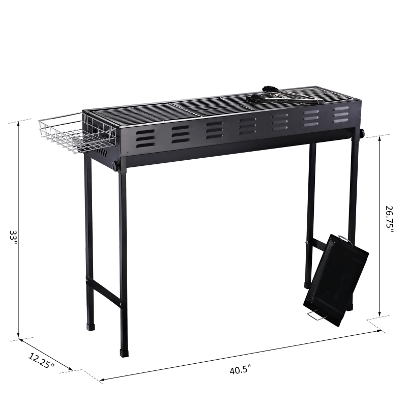 Outsunny 41" Folding Outdoor Charcoal BBQ Grill with Non-Stick Pan and Good Air Ventilation