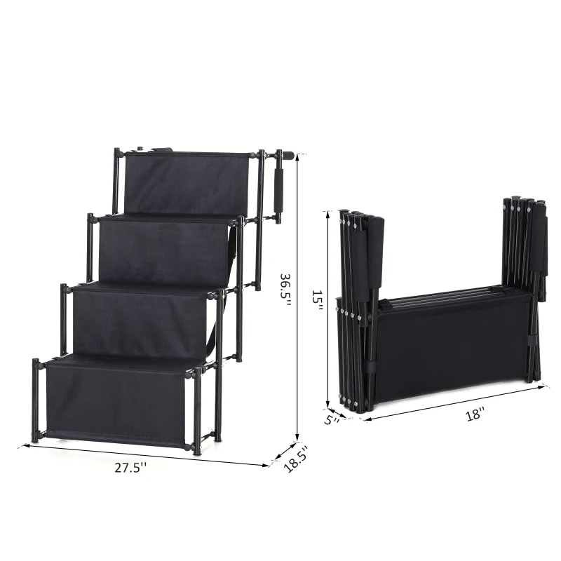 PawHut 30" 4-Step Metal Frame Oxford Fabric Folding Portable Pet Stairs for Dogs