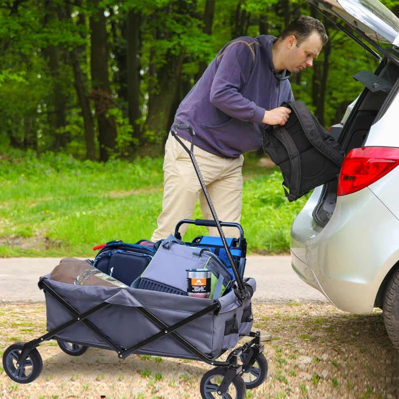 Collapsible Garden Cart Aosom Tailgate Wagon Heavy Duty All Terrain Cart Utility Car Tailgating Gear Wagon 265lbs Capacity Grey