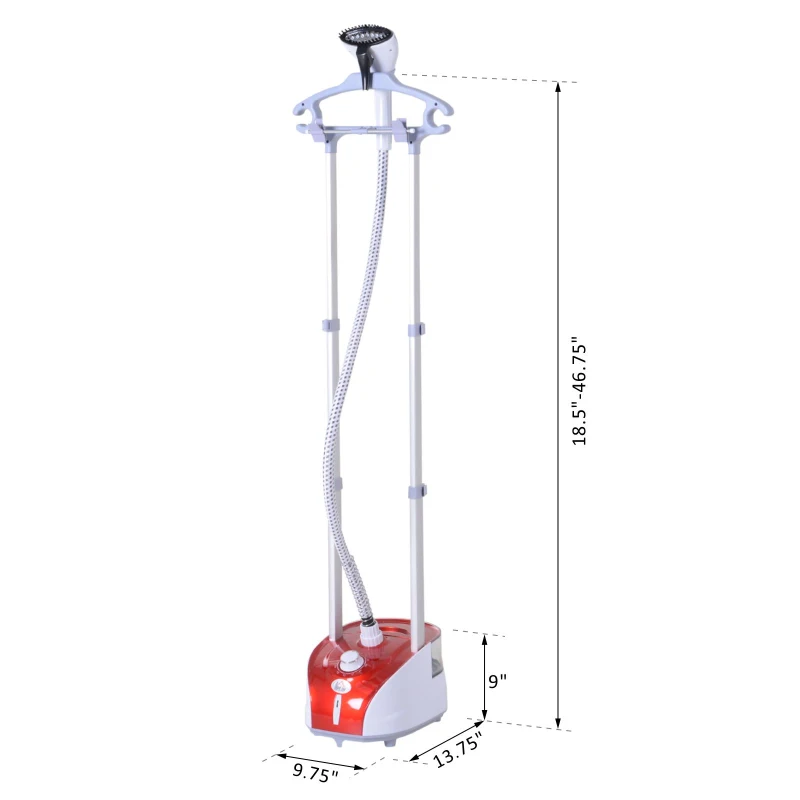 HOMCOM Fabric Garment Steamer for Clothes, Hanging Full Size, 2 Liter, 1350W, 11 Level Steam Adjustment - Red