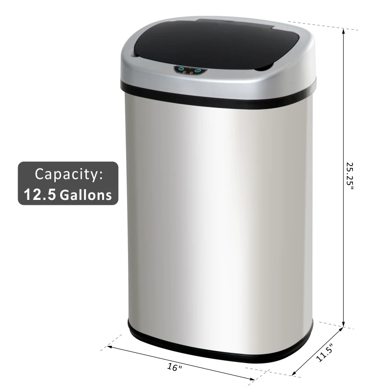 HomCom 48L / 12.5 Gallon Stainless Steel Automatic Motion Sensor Trash Can