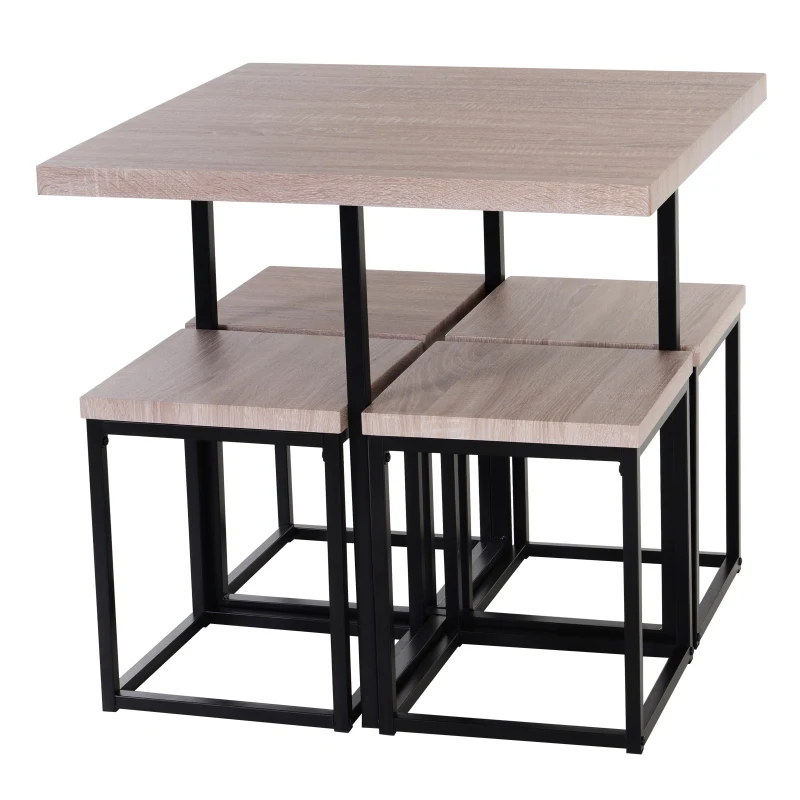 HomCom 5pcs Kitchen Dining Set Wood Bar Table Chair Stool Home Furniture