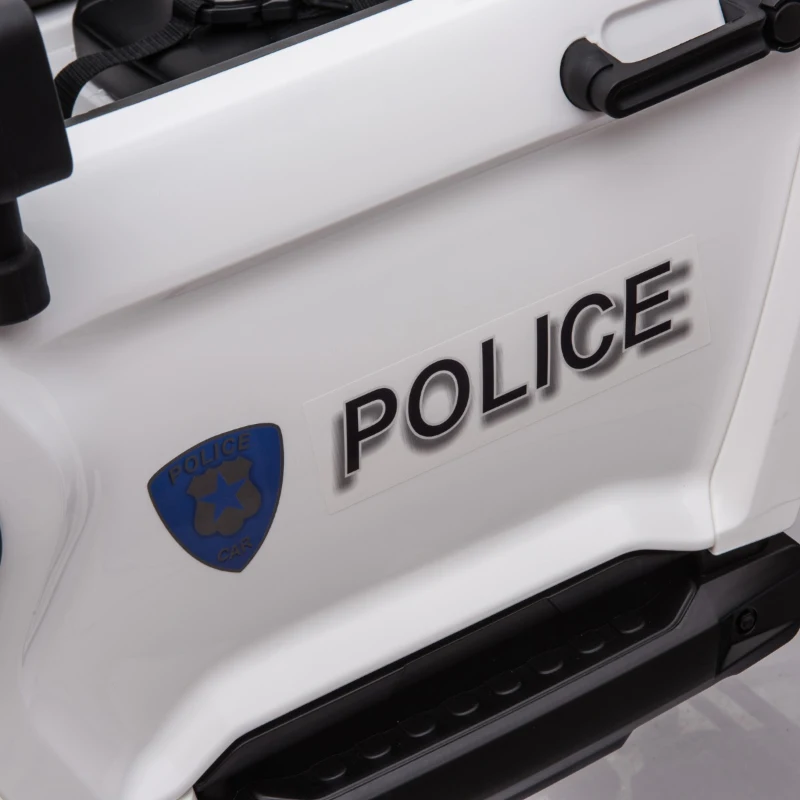 Aosom 12V Ride On Car 2- Seat Police Truck w/ Remote Control & 3 Speeds & LED Light Bar and Audio Input - White