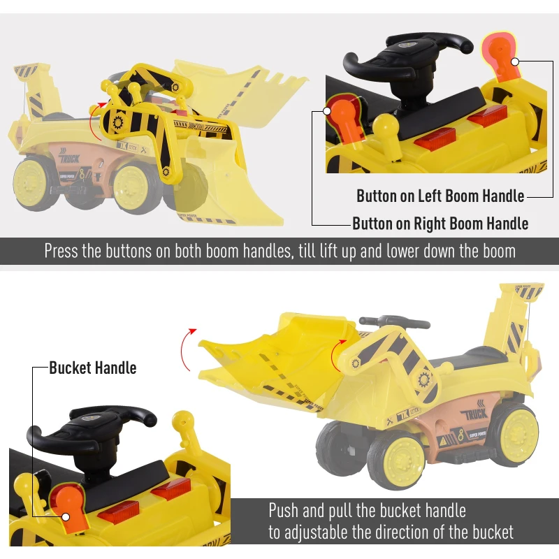 Open Box Aosom 6V Electric Construction Ride-On Excavator Toy Vehicle for Kids with Music, Lights and Shovel