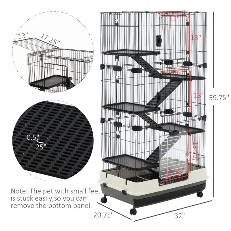 PawHut 32" 5-level Indoor Rabbit Enclosure Small Animal Hutch - Black