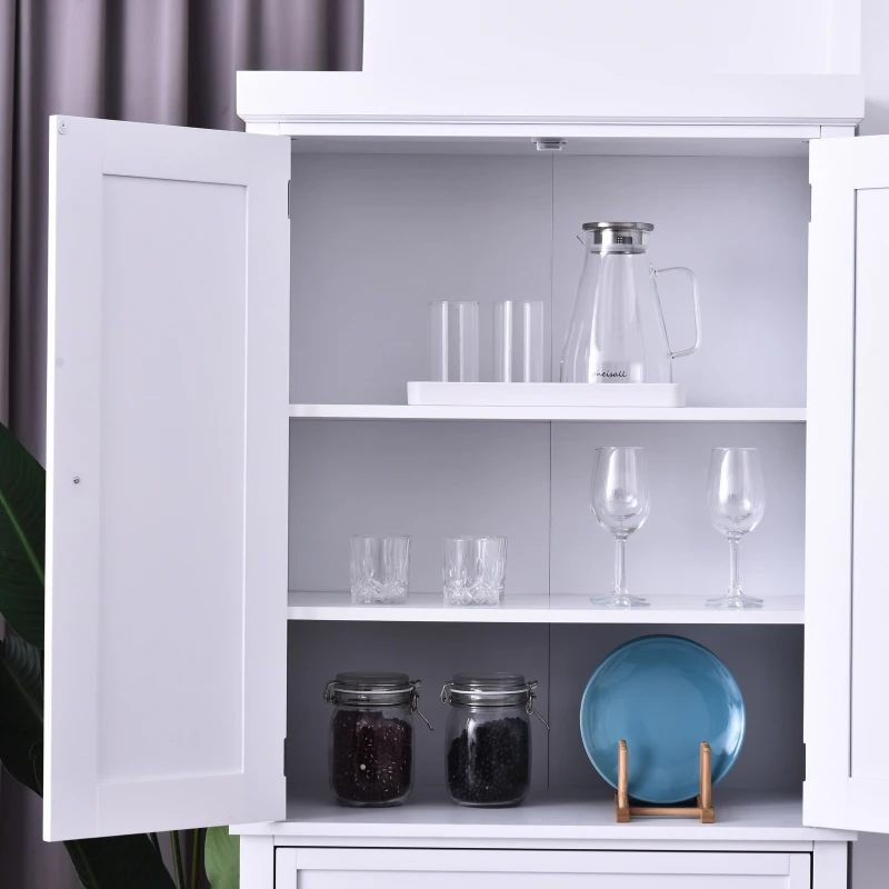 HOMCOM 72" H Traditional Colonial Freestanding Wood Kitchen Pantry with 1 Center Drawer and 2 Cabinets - White